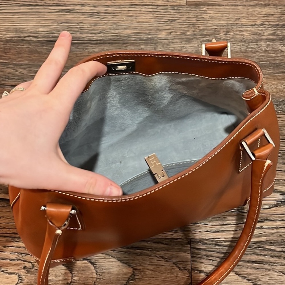 Lamberston Truex Cognac Leather Handbag, Vintage - Picture 11 of 15